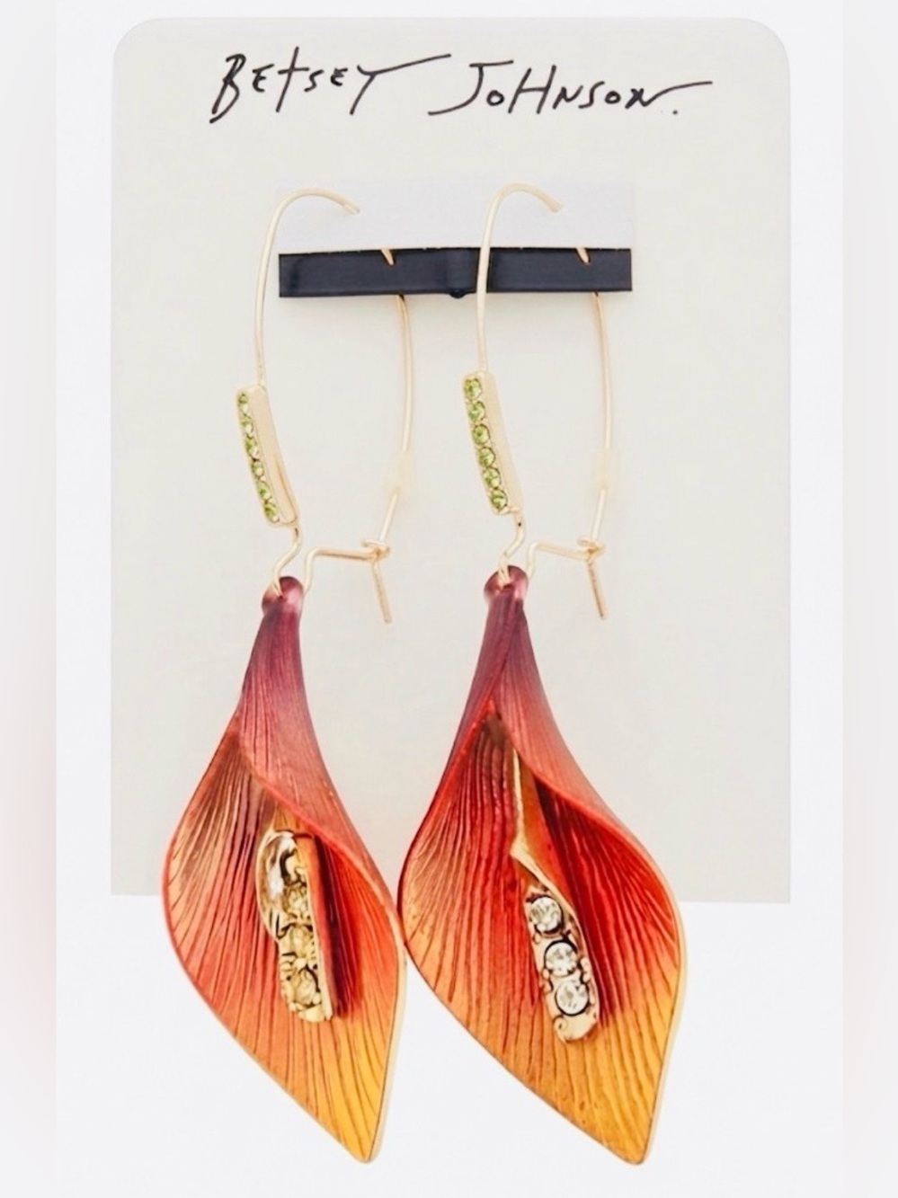 BETSEY JOHNSON Elegant Orange Ombré Calla Lily Feminine Delicate Earrings NWT